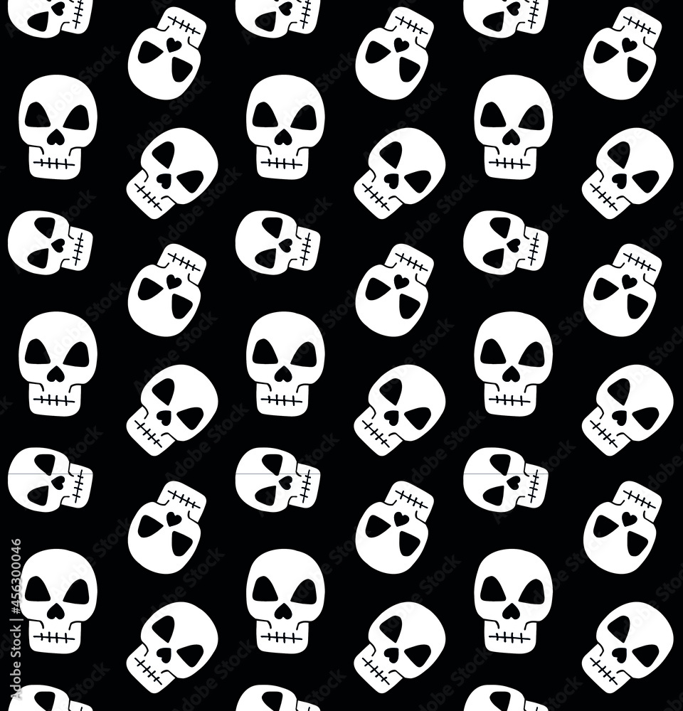 Vector seamless pattern of hand drawn doodle sketch skull isolated on black background Vector seamless pattern of hand drawn doodle sketch skull isolated on black background