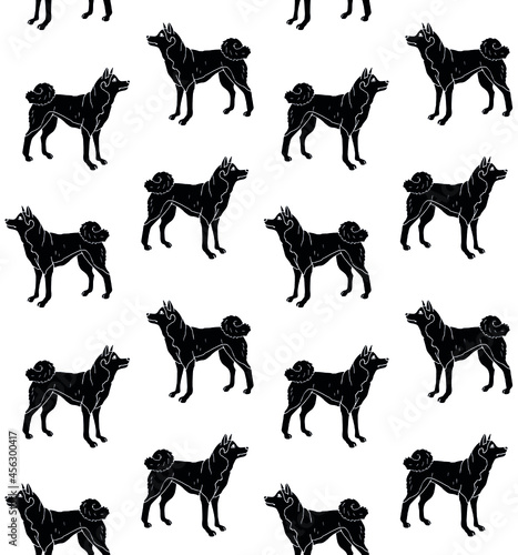 Vector seamless pattern of hand drawn doodle sketch black Japanese akita inu dog isolated on white background