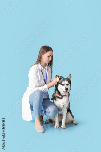 Veterinarian with cute dog ...