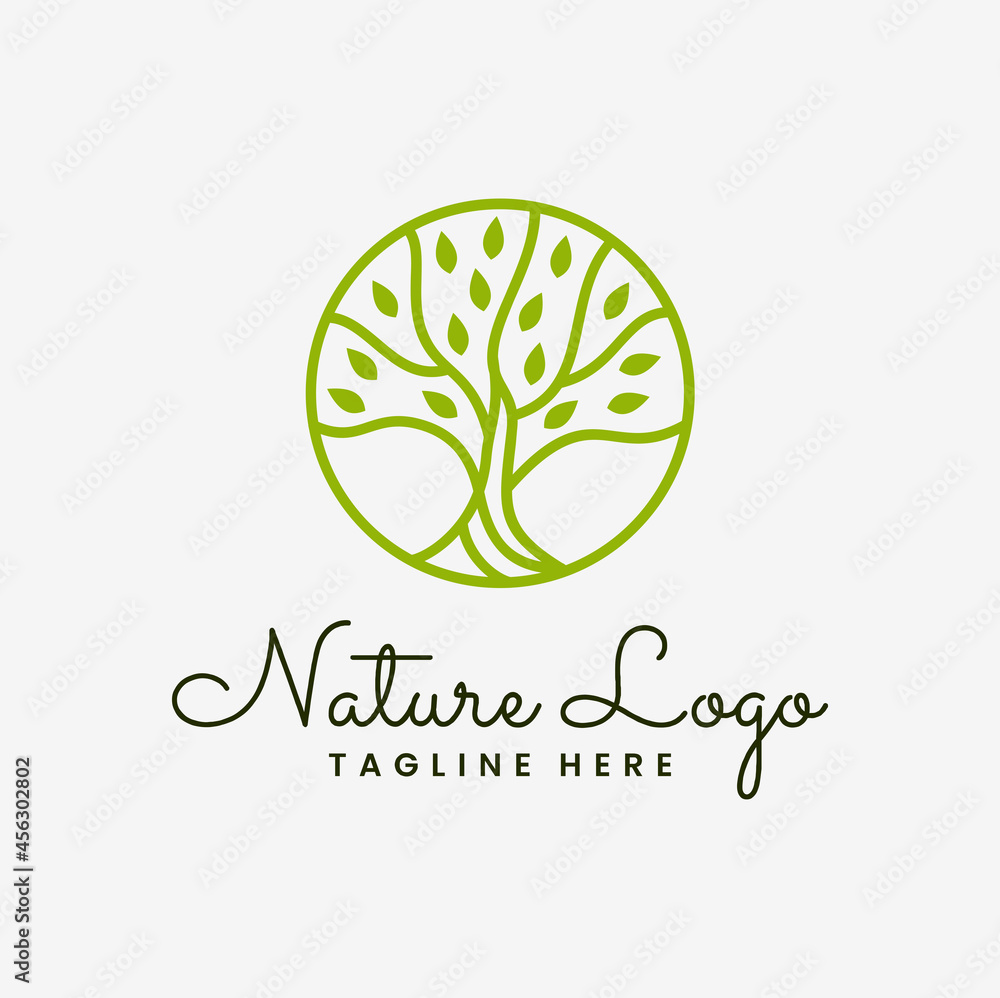 Tree nature vector with circle Illustration logo design Tree nature vector with circle Illustration logo design