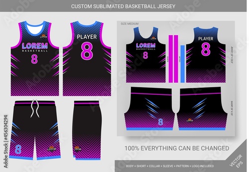 abstract lines cyan magenta basketball jersey template Stock