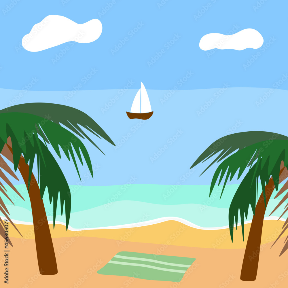 tropical beach summer vacation. vector illustration