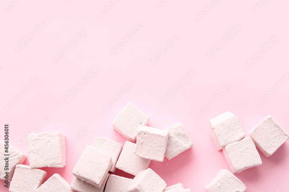 Tasty sweet marshmallows on color background Tasty sweet marshmallows on color background