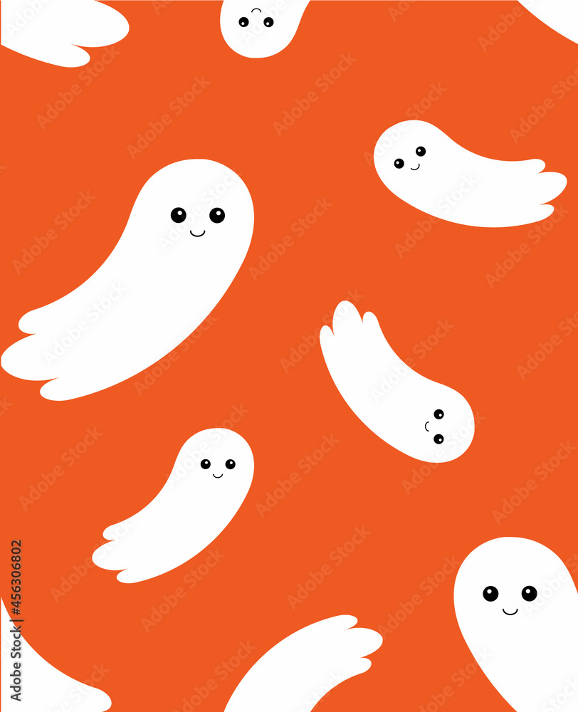 Vector seamless pattern of flat cartoon doodle Halloween ghost isolated on white background Vector seamless pattern of flat cartoon doodle Halloween ghost isolated on white background