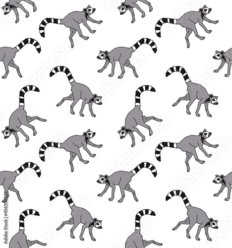 Vector seamless pattern of hand drawn doodle sketch colored lemur isolated on white background © Sweta