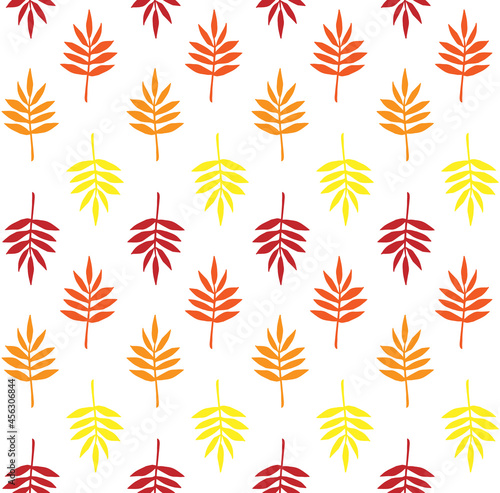 Vector seamless pattern of different color hand drawn doodle autumn leaf silhouette isolated on white background