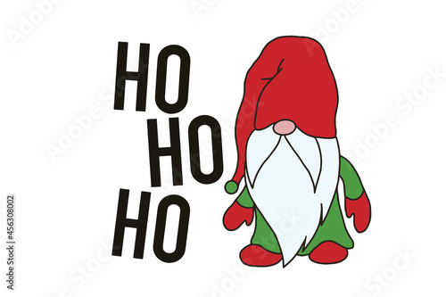Christmas gnome and ho ho ho on greeting card banner background, Hand drawn holiday invitation
