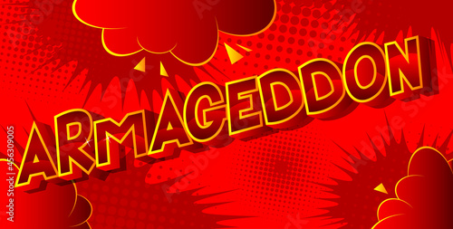 Armageddon. Comic book style text, retro comics typography, pop art vector illustration.