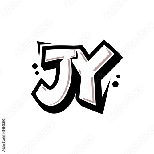 Simple Initial Logo Lettering Cartoon Grafity Black and White JY