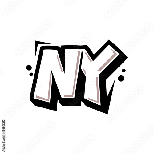 Simple Initial Logo Lettering Cartoon Grafity Black and White NY