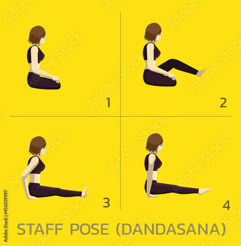 Staff Pose Dandasana Yoga Manga Tutorial How Cartoon Vector Illustration