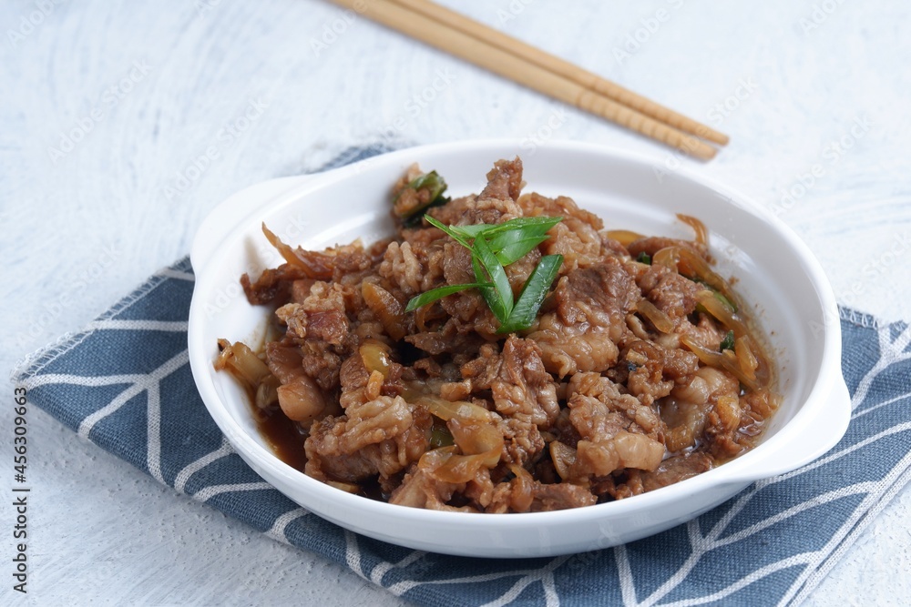 Set of gyudon : japanese food with beef and rice Set of gyudon : japanese food with beef and rice
