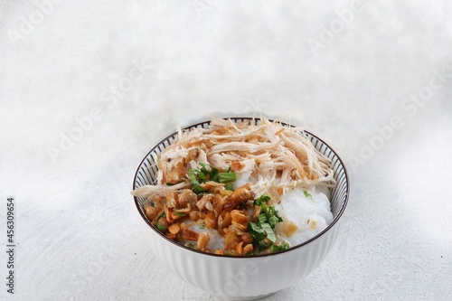 Bubur ayam, Indonesian rice porridge served with shredded chicken