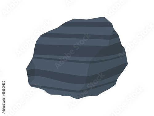 Grey bedded chert specimen illustration. Sedimentary rock sample isolated on white background.