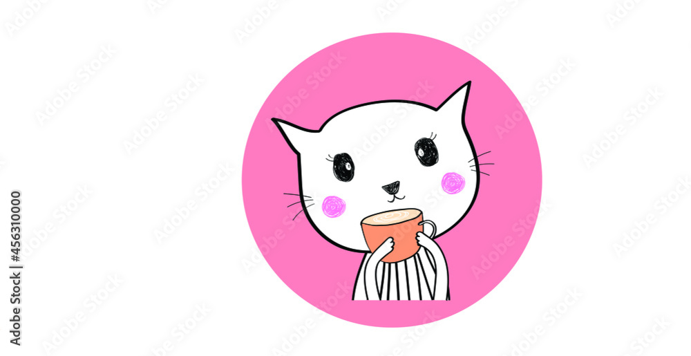Obraz premium cute doodle cat with coffee cup vector eps.10