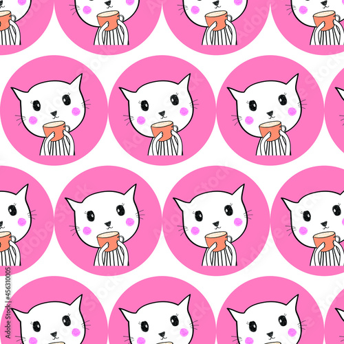 cute cat with coffee pattern background vector eps.10