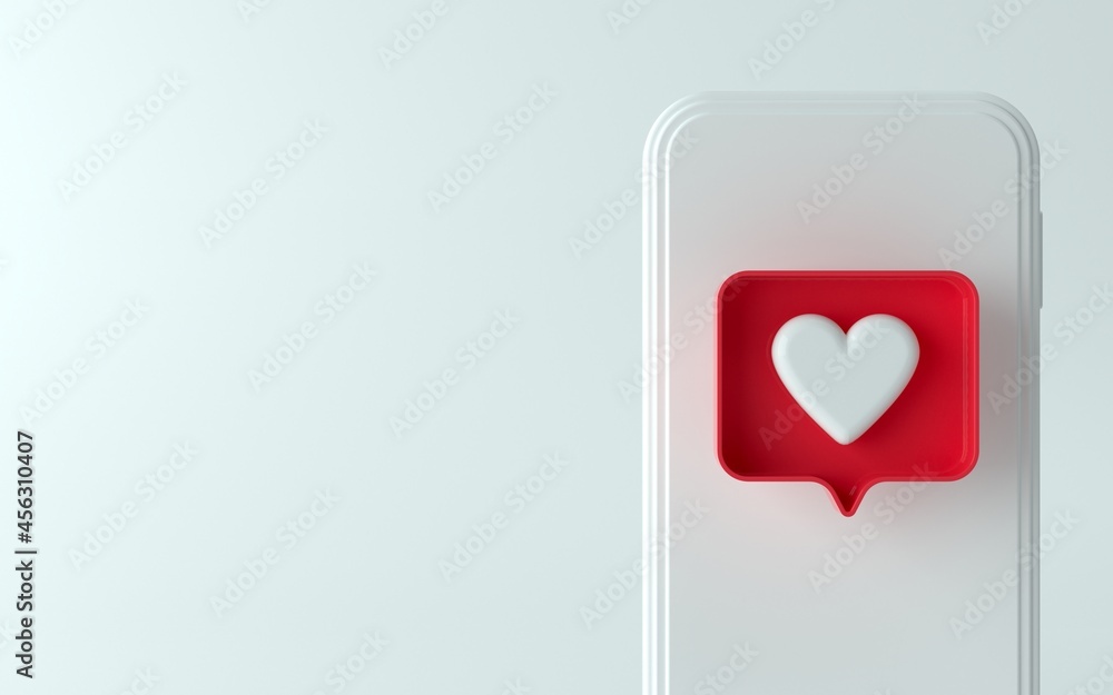 3d illustration of phone with like notification icon on top and side 3d illustration of phone with like notification icon on top and side