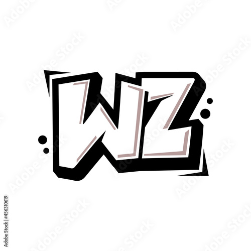 Simple Initial Logo Lettering Cartoon Grafity Black and White WZ photo