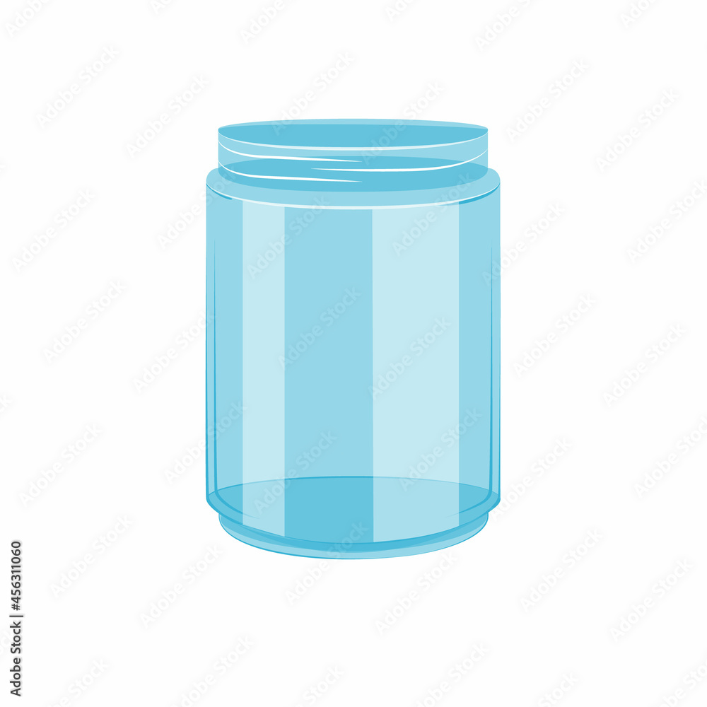 An empty glass jar without a lid. Vector illustration in the flat cartoon style on a white background in isolation. Container for seeds, grains, species, jam or conservation An empty glass jar without a lid. Vector illustration in the flat cartoon style on a white background in isolation. Container for seeds, grains, species, jam or conservation