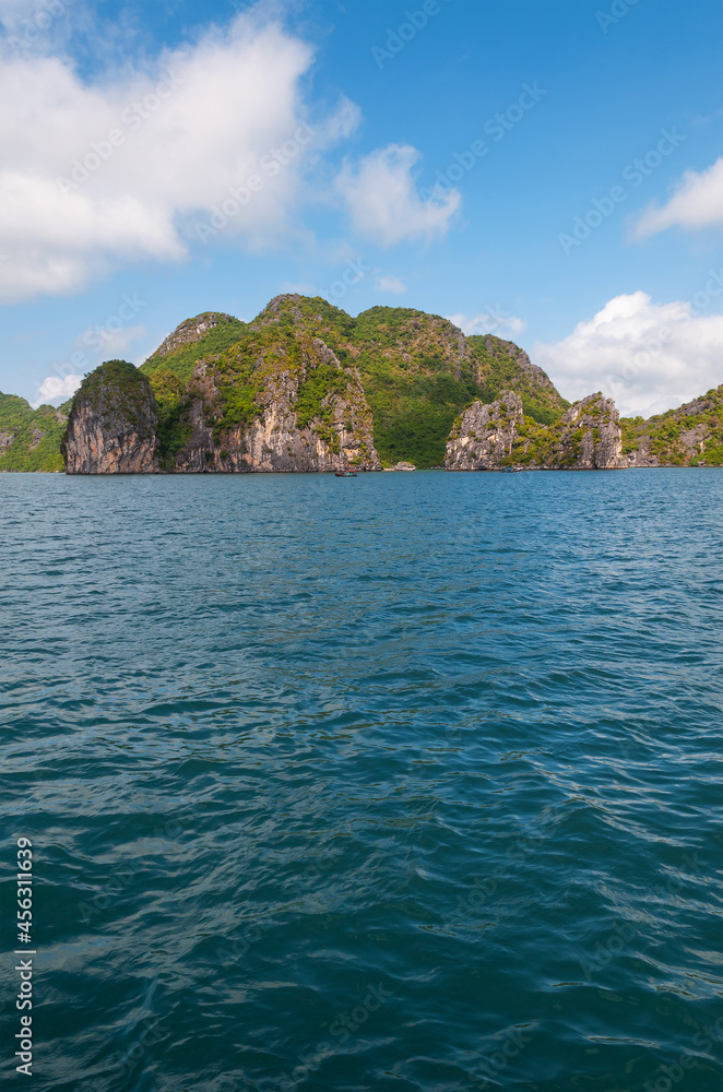 Halong Bay landscape in summer with copy space, North Vietnam, Asia.