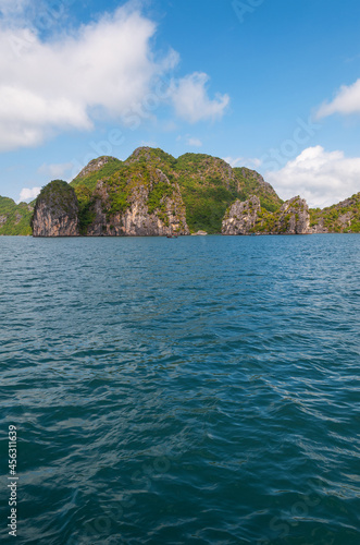 Halong Bay landscape in summer with copy space, North Vietnam, Asia.