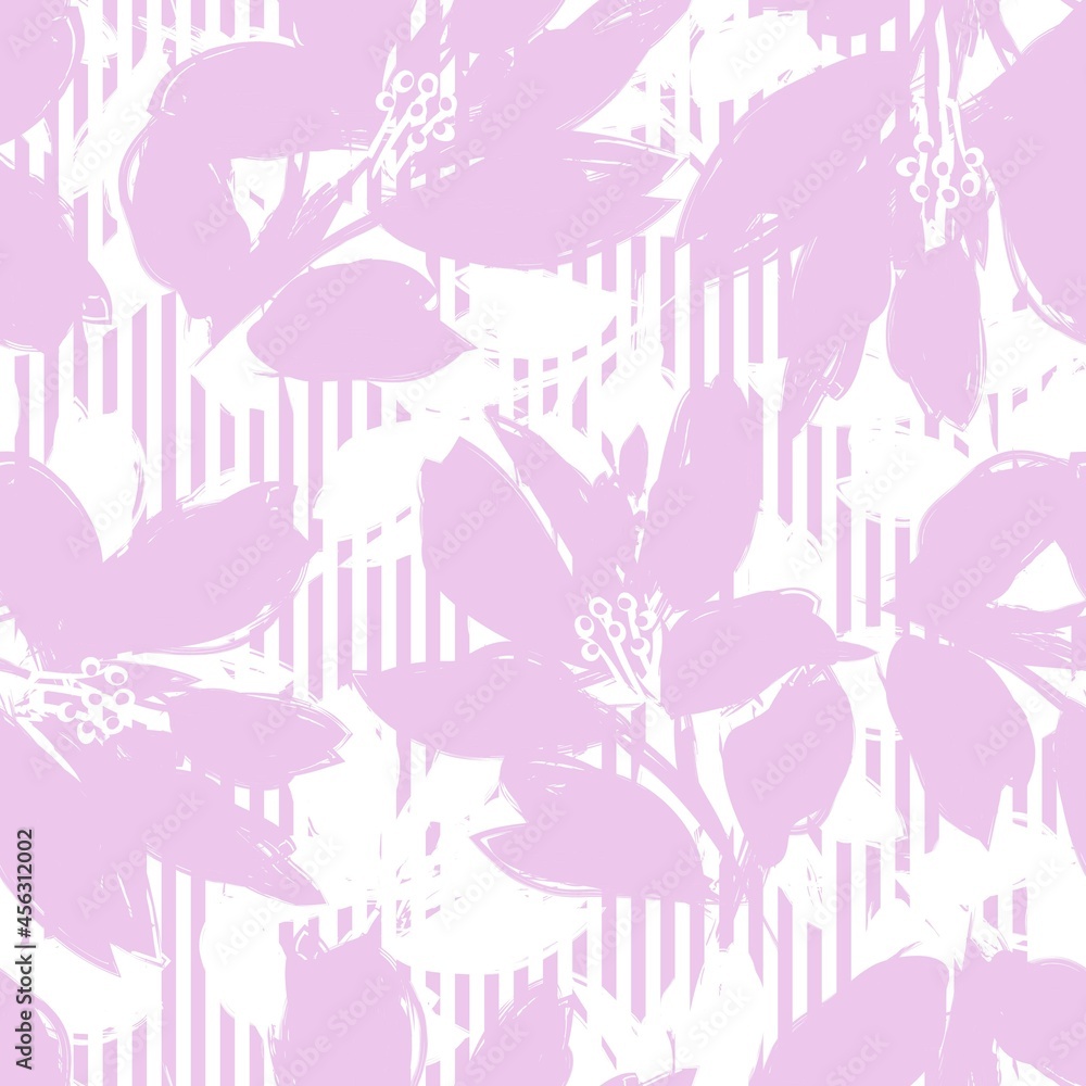 Naklejka premium Floral Seamless Pattern with striped textures