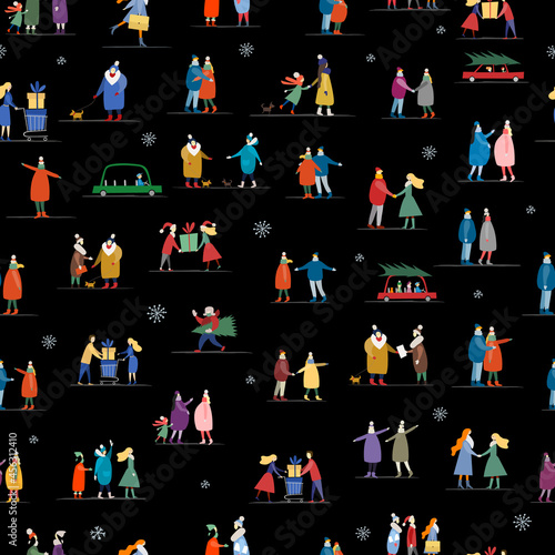 Winter season lifestyle. People walking. Set for your design