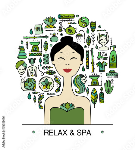 Abstract Asian Woman. Spa Salon and Relax Design Concept
