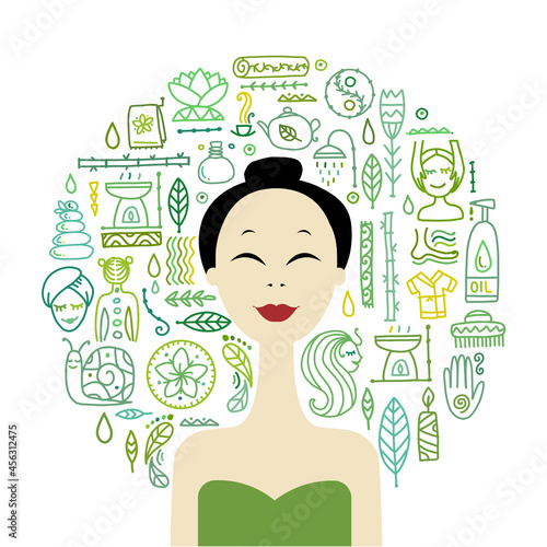 Abstract Asian Woman. Spa Salon and Relax Design Concept