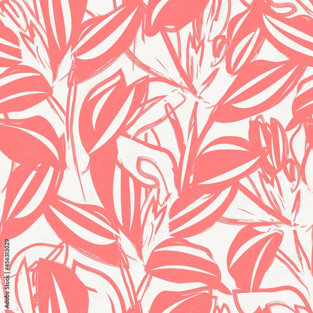 Fototapeta premium Floral Brush strokes Seamless Pattern Background