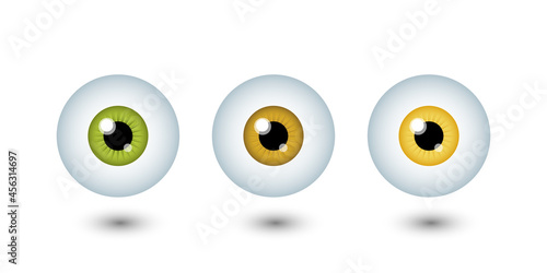 Vector illustration of eyes, yellow, brown and green. Halloween stickers, eye clinics