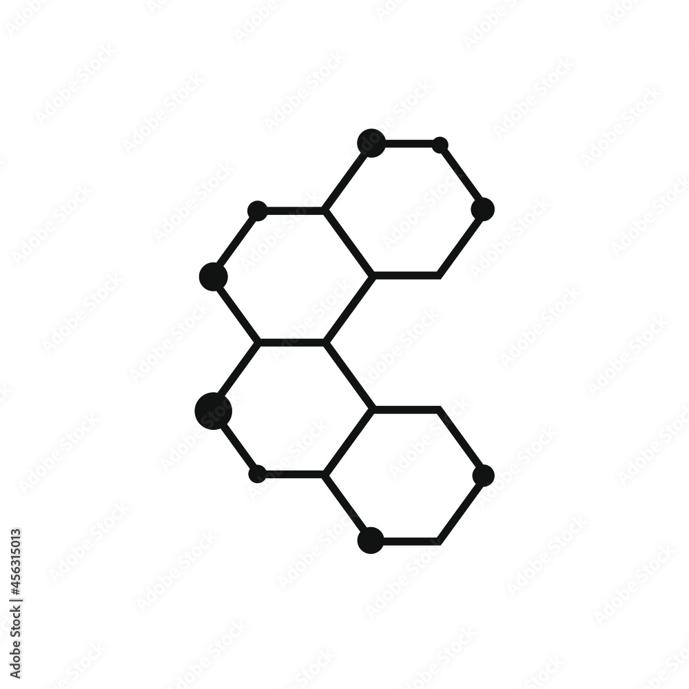 four hexagons that are intertwined and attached to small circles four hexagons that are intertwined and attached to small circles