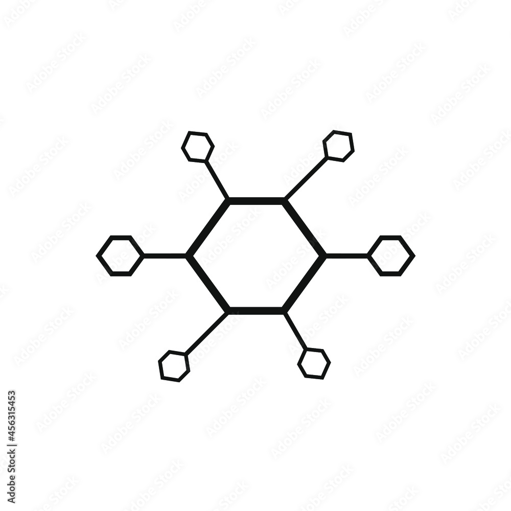 Obraz premium The hexagon with the line attached is connected to the small hexagon
