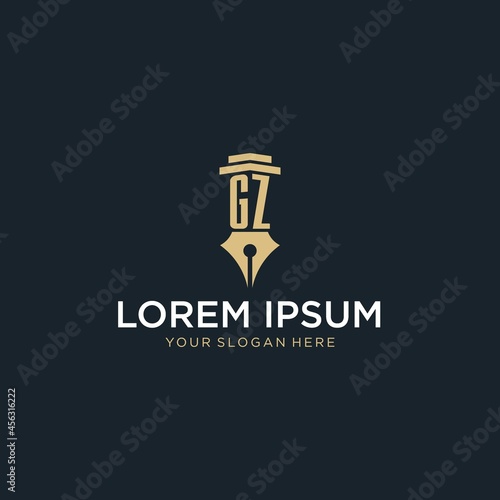 GZ monogram initial logo with fountain pen and pillar style