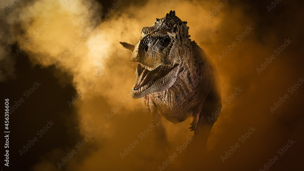 Fototapeta premium Ekrixinatosaurus Epitaph Dinosaur on smoke background