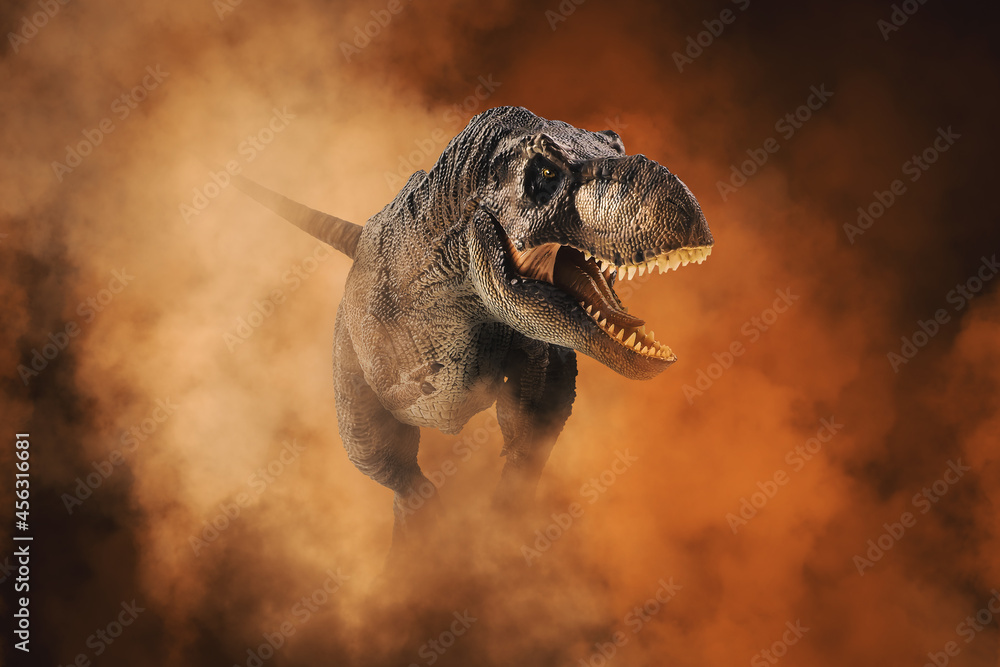 Naklejka premium Tyrannosaurus T-rex ,dinosaur on smoke background