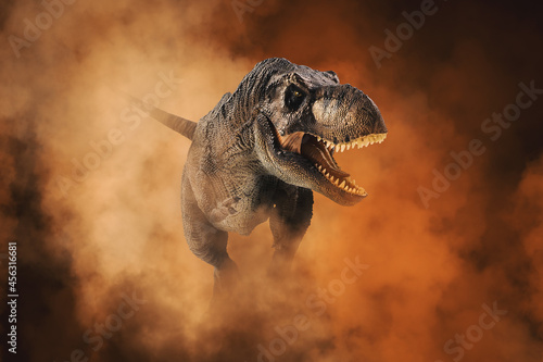 Fotografia, Obraz Tyrannosaurus T-rex ,dinosaur on smoke background