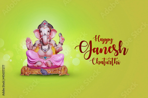 Ganesh Chaturth IIndian Festival , Lord Ganesha Green Background photo