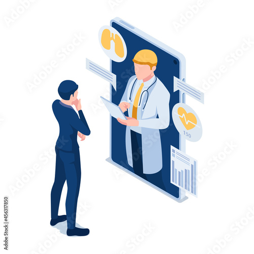 Isometric Businessman have Online Consultation with Doctor