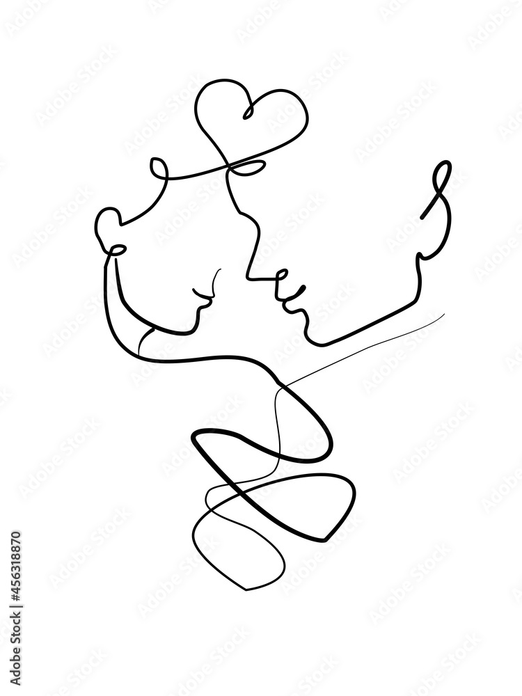 Line art, doodle ,one line of man and woman kiss isolate on white background. Design for love,for your business. Line art, doodle ,one line of man and woman kiss isolate on white background. Design for love,for your business.