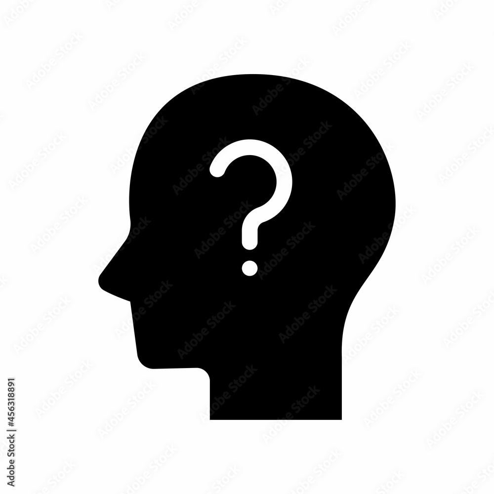head icon and question mark isolated on white background. icon vector. head icon and question mark isolated on white background. icon vector.