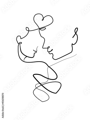 Line art, doodle ,one line of man and woman kiss isolate on white background. Design for love,for your business.