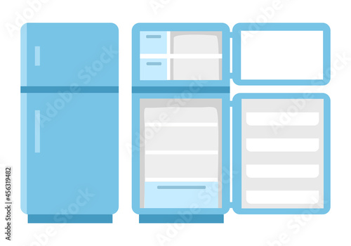 Fridge open and close concept vector illustration on white background. Empty refrigerator in flat design.
