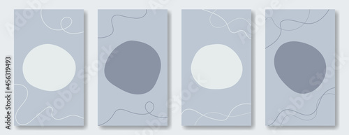 Set of abstract vertical template for social media posting with place for text. Spots and lines in a soft blue palette, minimal design with copy space