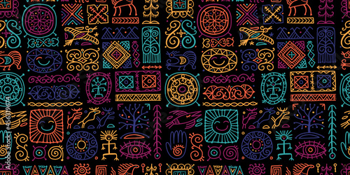 Ethnic handmade ornament, Folk Vintage Symbols. Seamless Pattern for your design