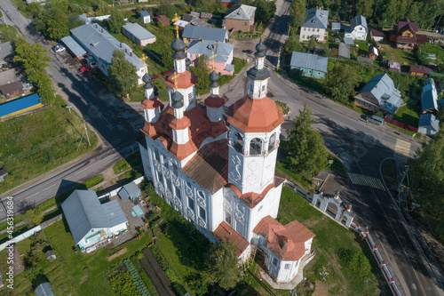 Ancient Church of the Entry of the Lord into Jerusalem close up on August afternoon. Top view. Totma, Russia