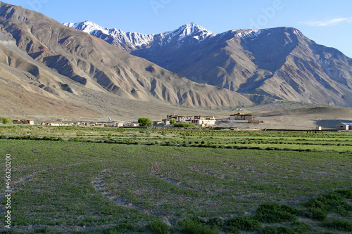 village in the mountains in Zanskar valley Zangla Ladakh India photo