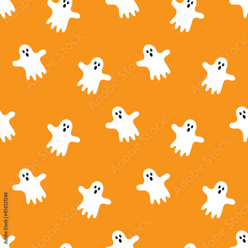 Seamless pattern with cartoon cute ghost. Vector illustration. 