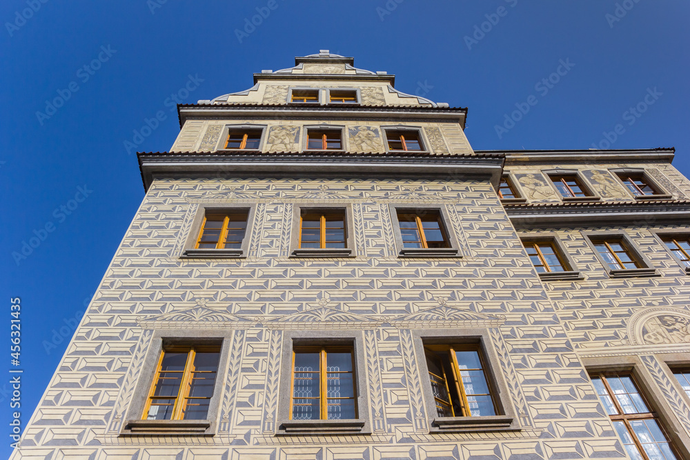 Facade of the historic town hall in Klatovy, Czech Republic