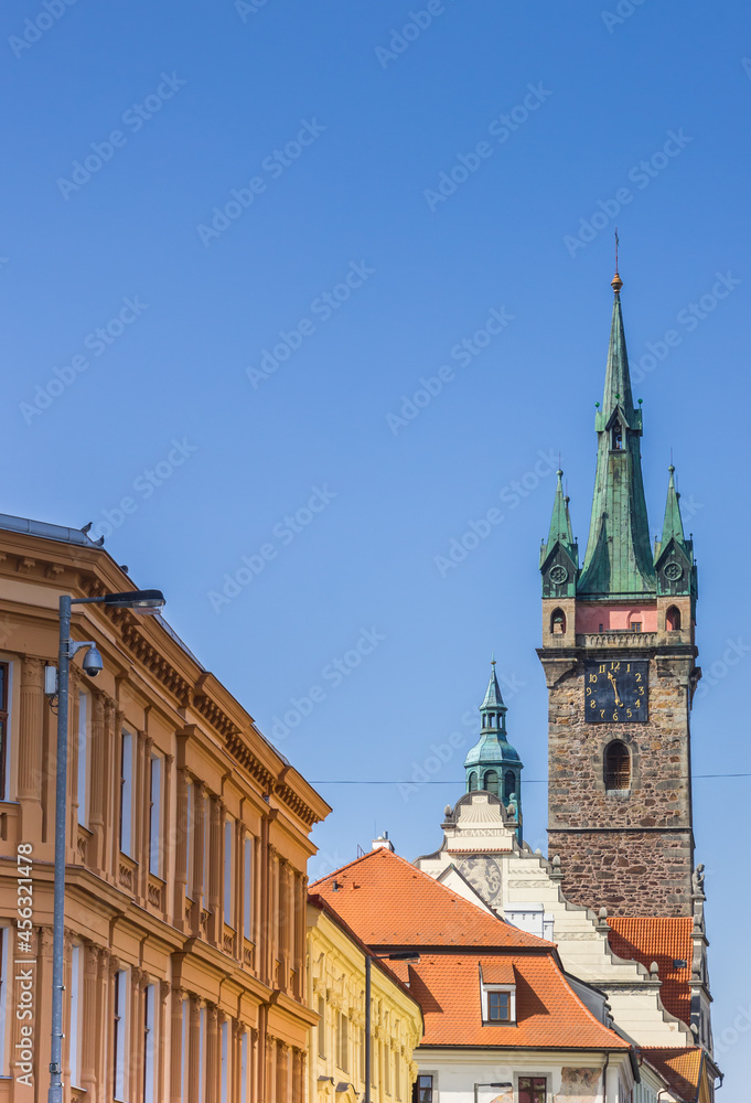 Fototapeta premium Black tower and historic houses in Klatovy, Czech Republic